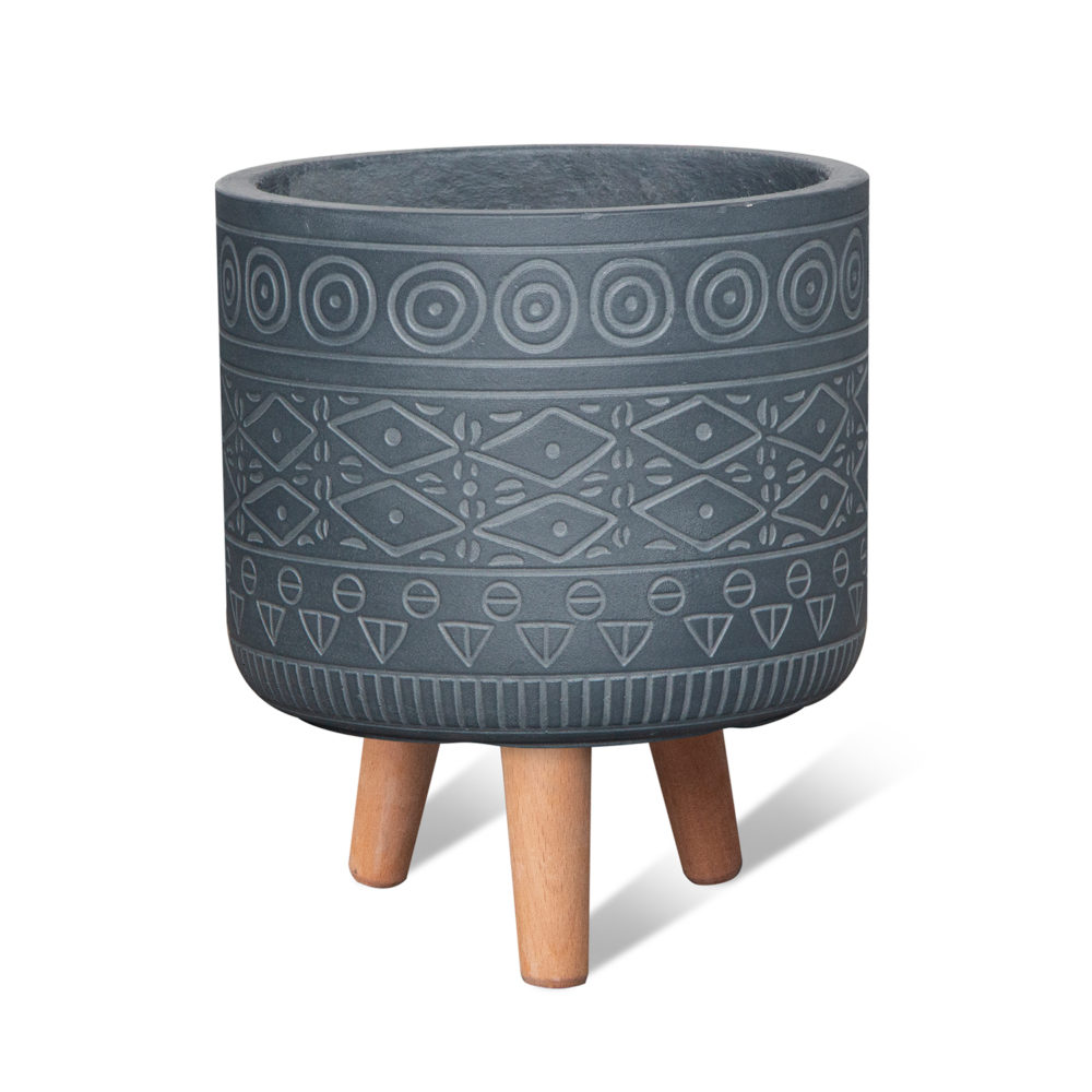 bloempot op poten bohemian zwart grijs