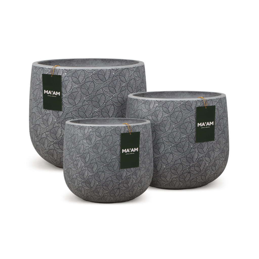 MA'AM Pottery Lara - moderne bloempot buiten binnen - set - grijs - bloemenprint