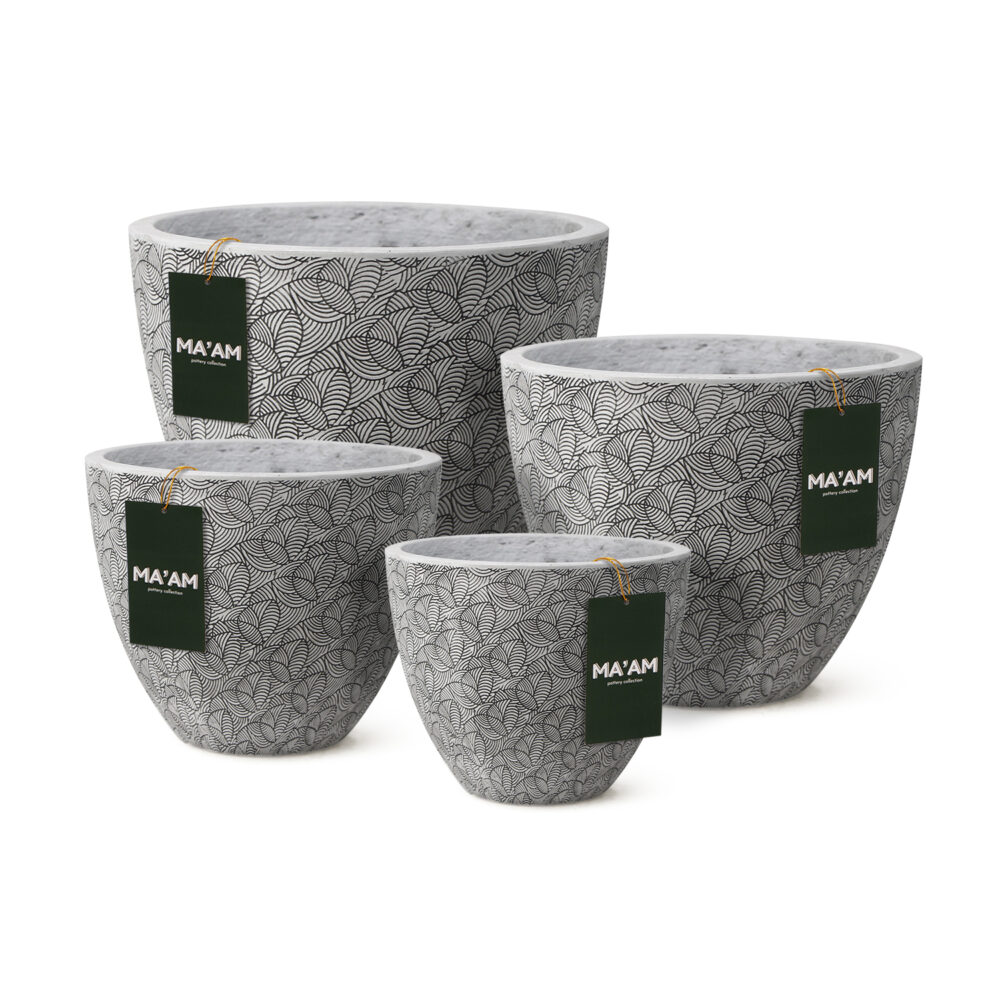 MA'AM Pottery Lara ronde witte bloempot buiten - bloemenprint - set