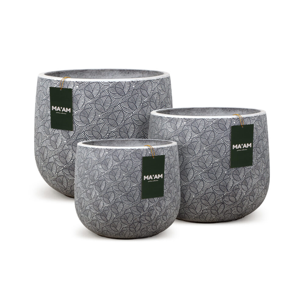 MA'AM Pottery Lara set - moderne witte buiten-binnen bloempot - bloemenprint