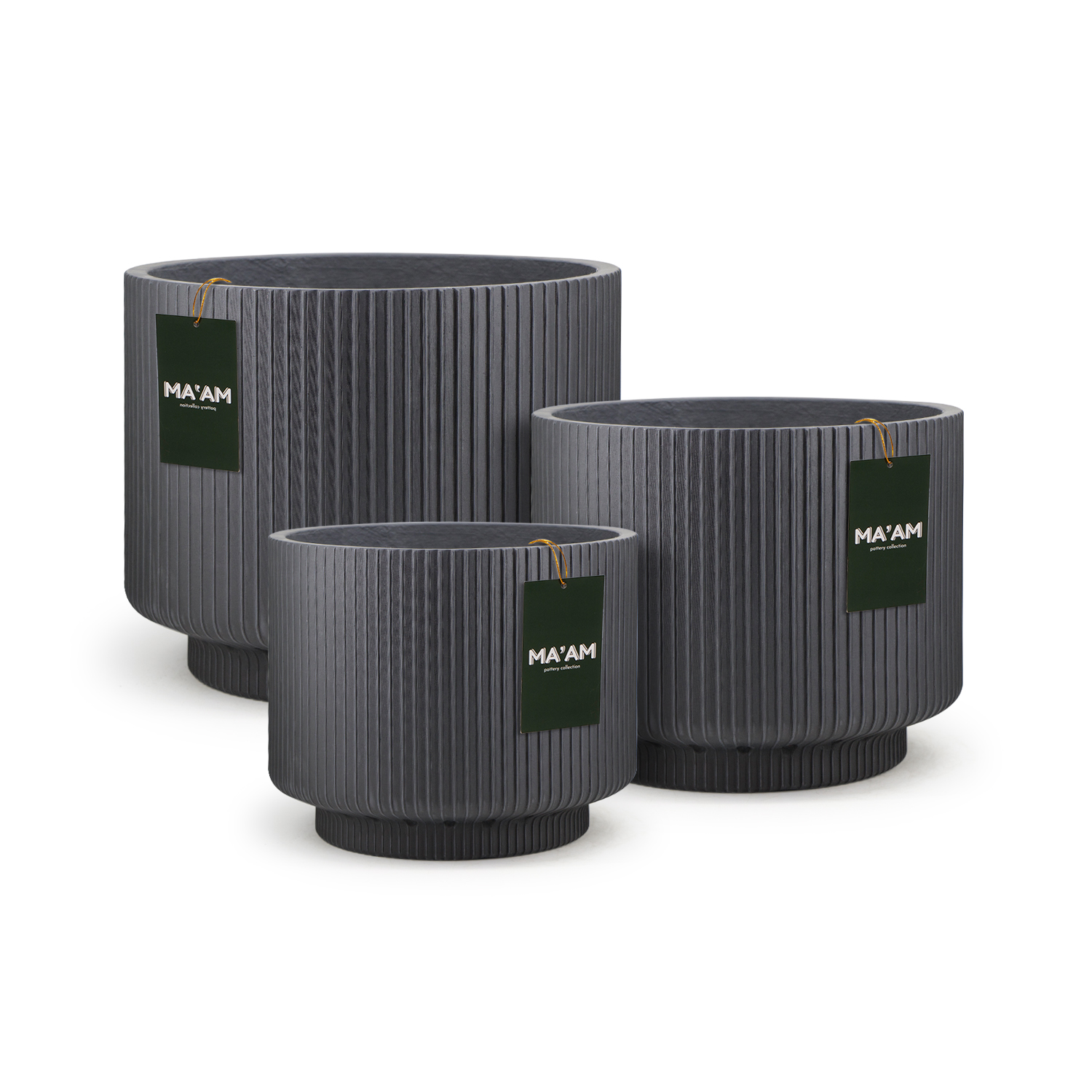 MA'AM Pottery Skye bloempot set gestreept - zwart - tag
