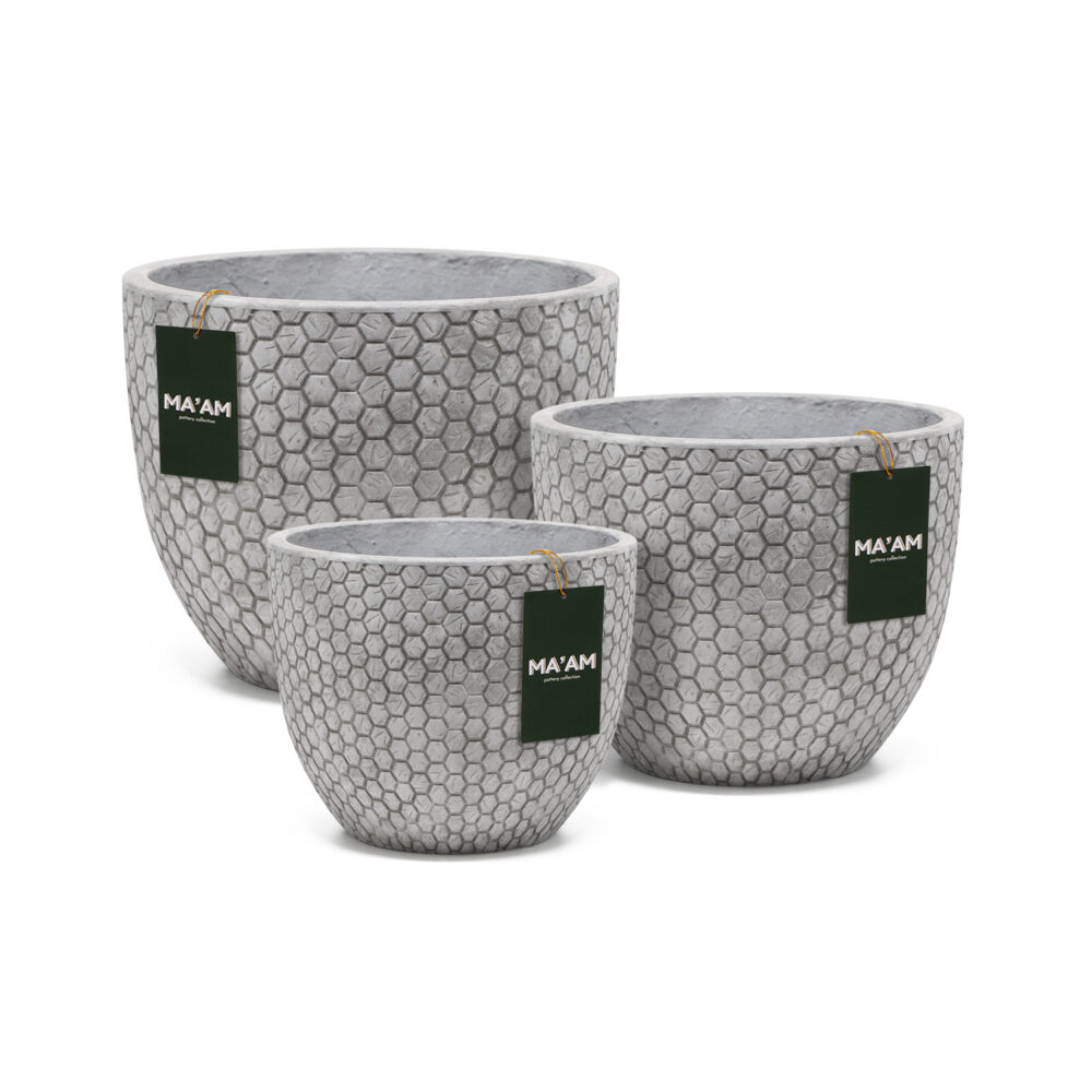 MA'AM Pottery Mila - hexagon patroon bloempot set - wit - honeycomb