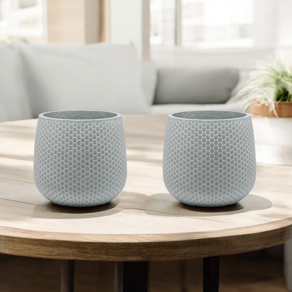 hoge bloempot voor binnen - groen - honeycomb design - maampottery Mila