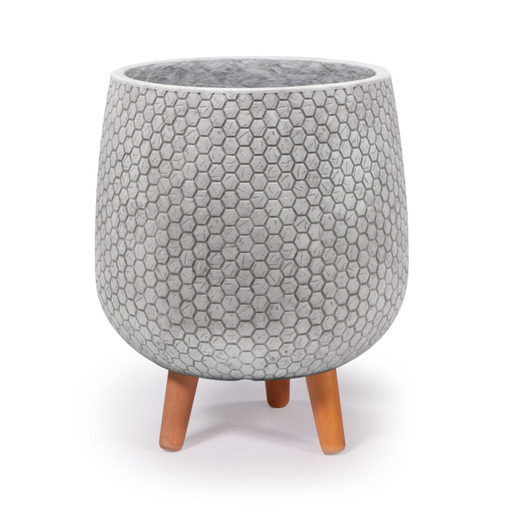 witte bloempot op poten - maampottery Mila - duurzame plantenpot - fsc hout