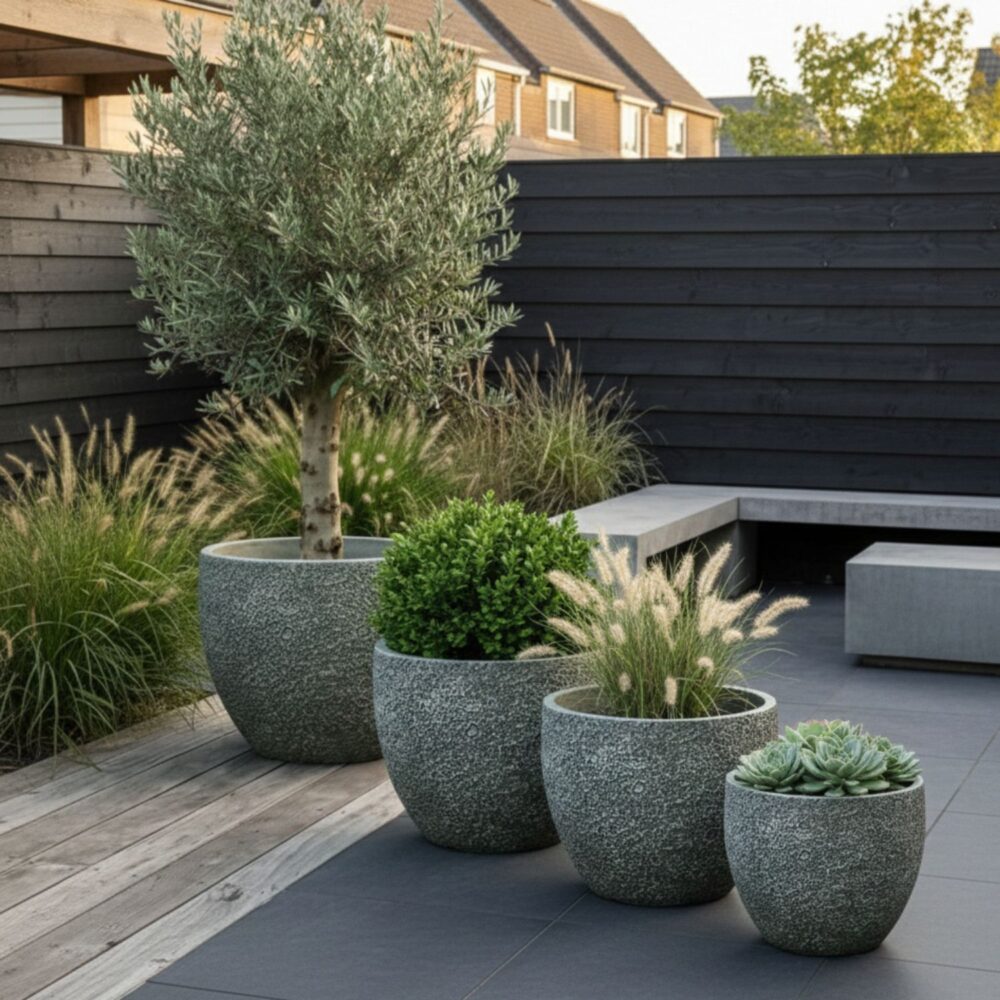 MA'AM Pottery Luna stoere bloempot groen rond - Afbeelding 2