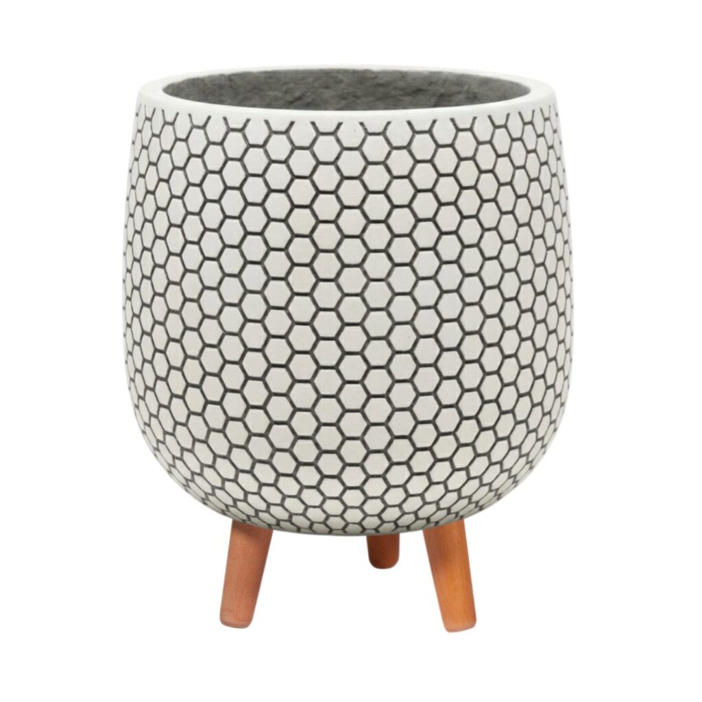 witte bloempot op poten - maampottery Mila - duurzame plantenpot - fsc hout 2