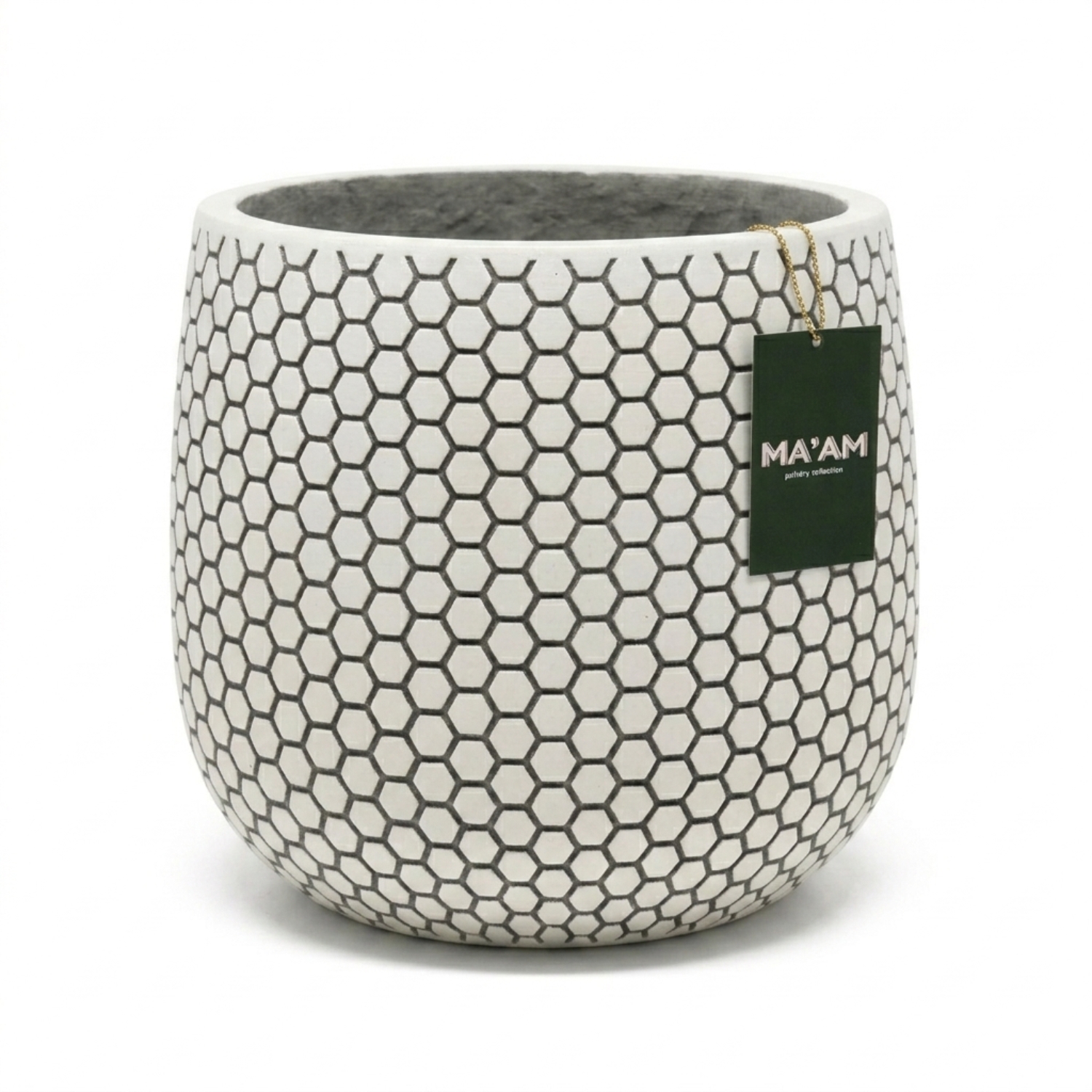 witte hoge bloempot - zonder poten - voor binnen - maampottery Mila - honeycomb - tag