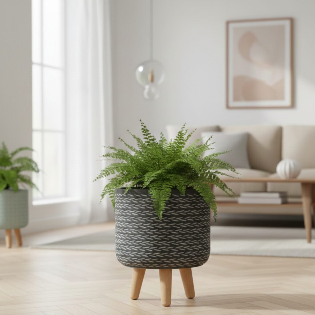 MA'AM Pottery Eve bloempot op poten - zwart - sfeerfoto