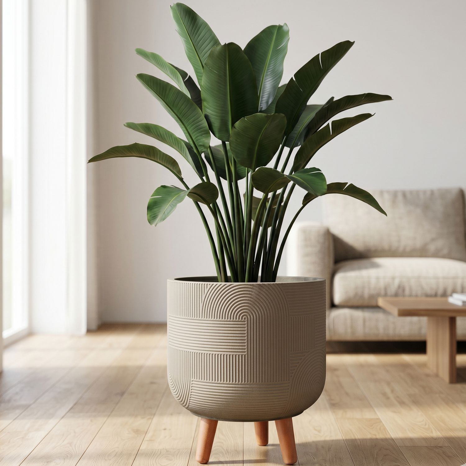 MA'AM Pottery Bloempot Dijon - Japandi musthave bloempot op poten - donker beige - sfeerbeeld