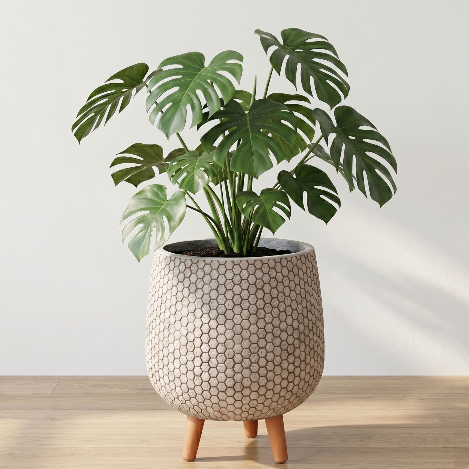 MA'AM Pottery Mila - beige bloempot op poten - honeycomb trendy planter - monsteria