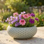 MA'AM Pottery Mila plantenschaal hexagon honinggraat - groen met planten sfeerbeeld